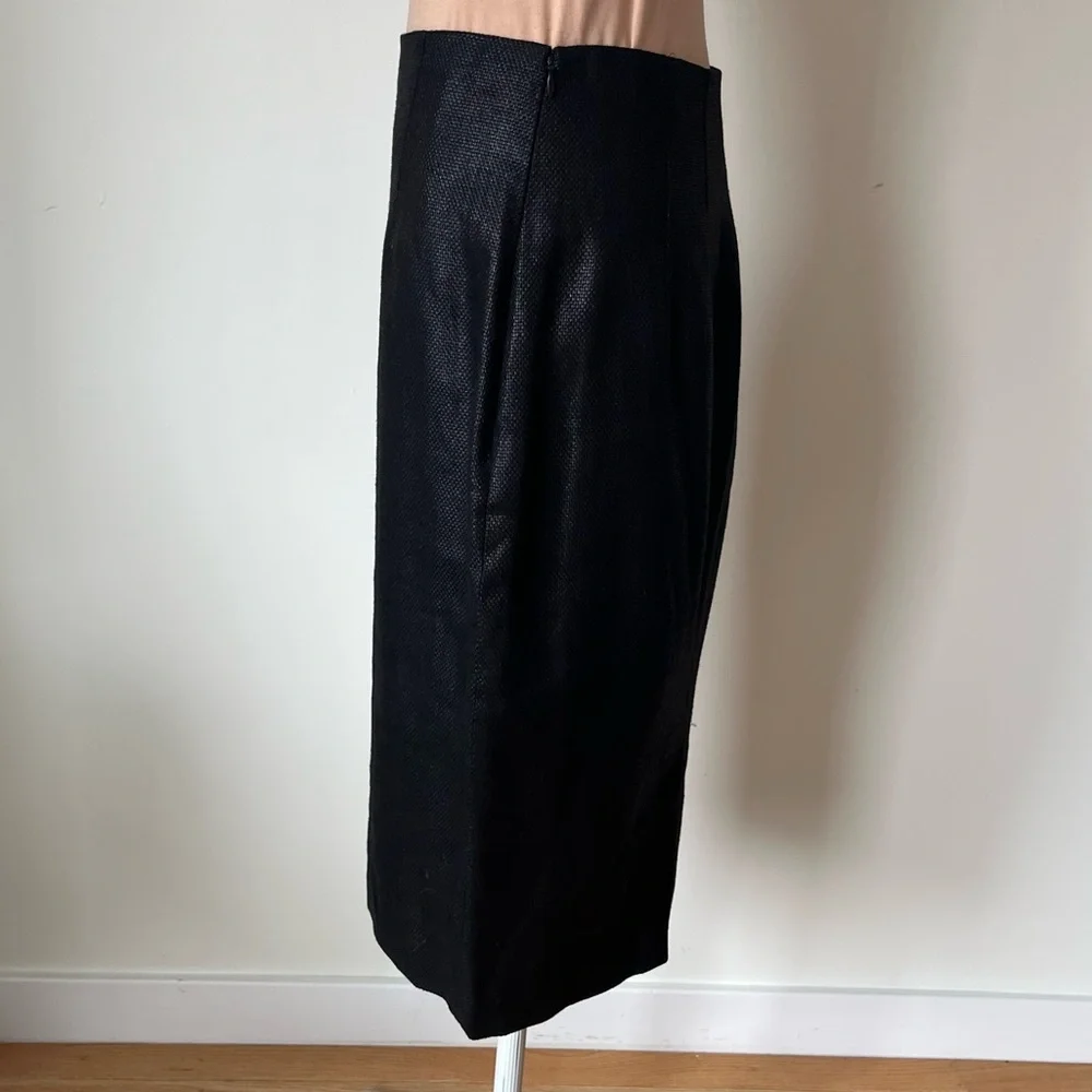 Ralph Lauren Purple Label Textured Black Midi Linen Cotton Pencil Skirt EUC Sz 8